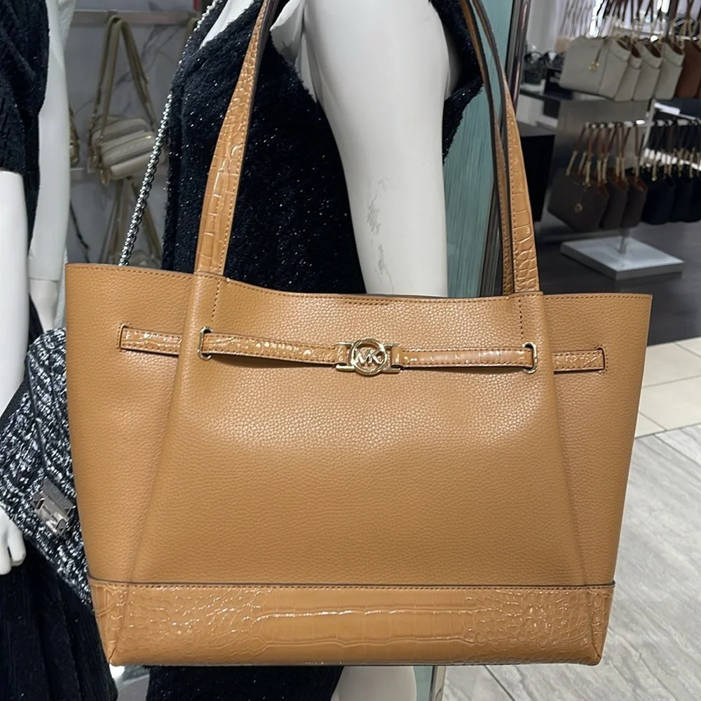 MICHAEL KORS
Reed Large Leather Belted Satchel Shoulder Tote Handbag 
Deer NWT - Picture 6 of 16